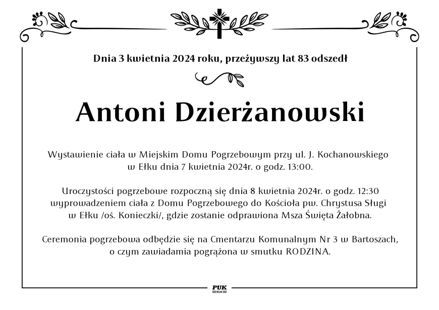 Antoni Dzierżanowski - nekrolog